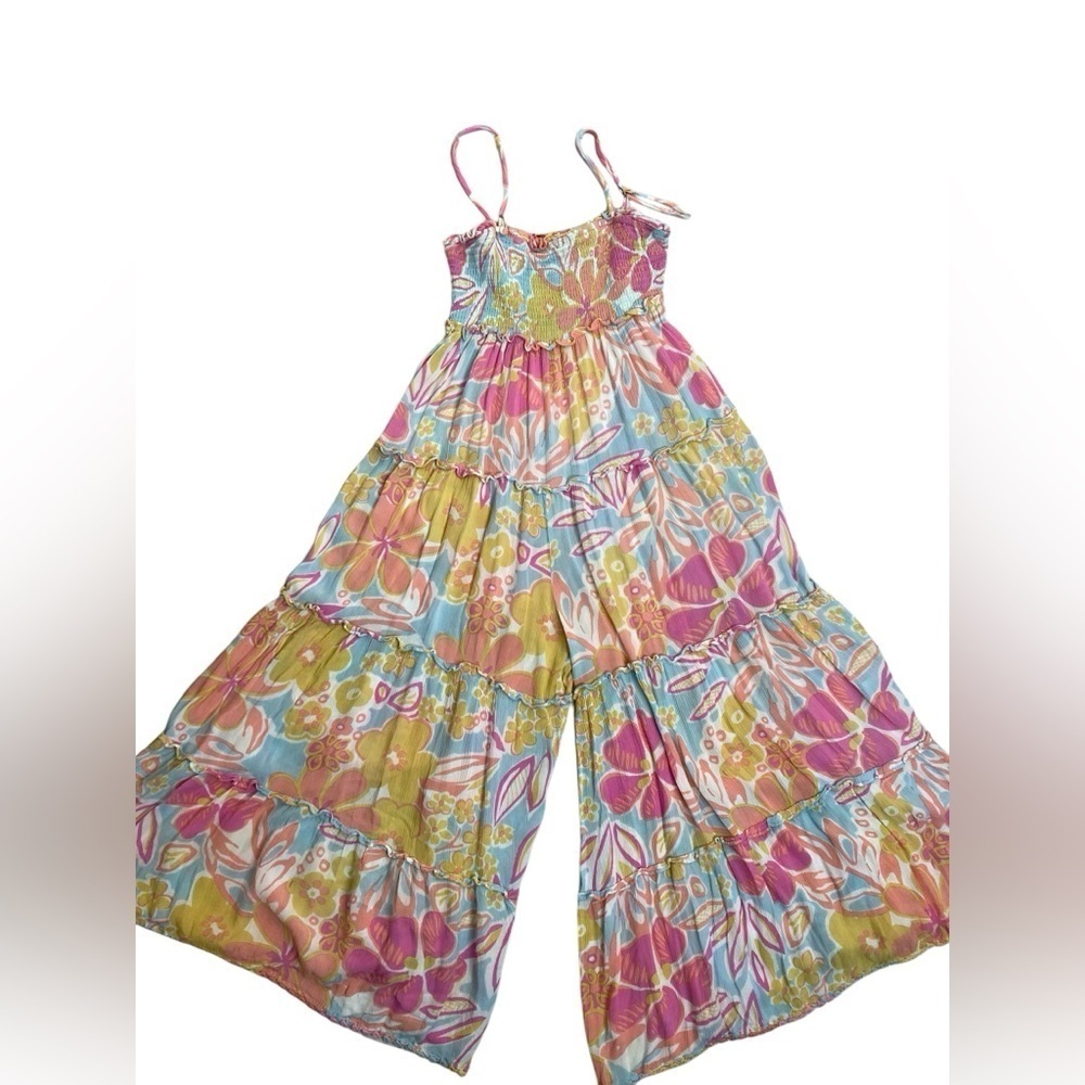 Boho Floral Multicolor Tiered Jumpsuit